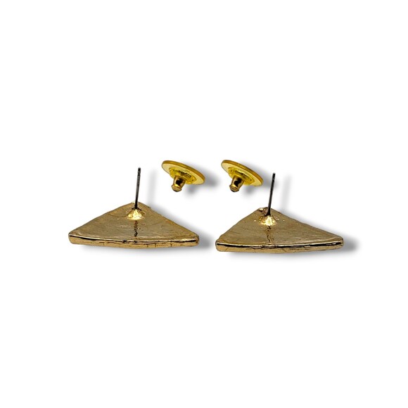Vintage Gold Tone Triangle Red Enamel Post Pierced Earrings Geometric Retro - Picture 6 of 8